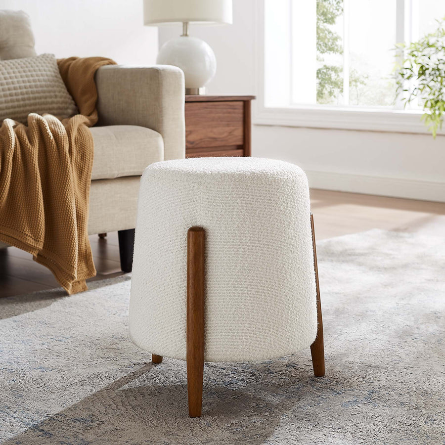 Sneem Upholstered Boucle Fabric Ottoman in Cloud