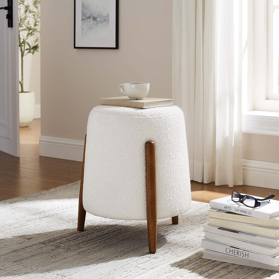 Sneem Upholstered Boucle Fabric Ottoman in Cloud
