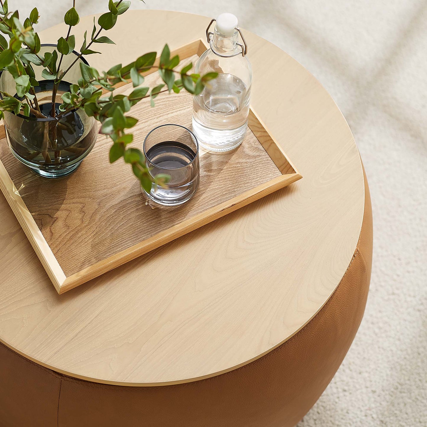 Perla Round Vegan Leather Storage Ottoman by Furniture For America