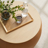 Wynn Round Vegan Leather Storage Ottoman in Tan