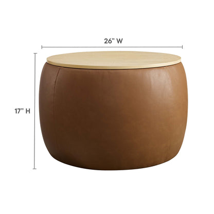 Perla Round Vegan Leather Storage Ottoman by Furniture For America