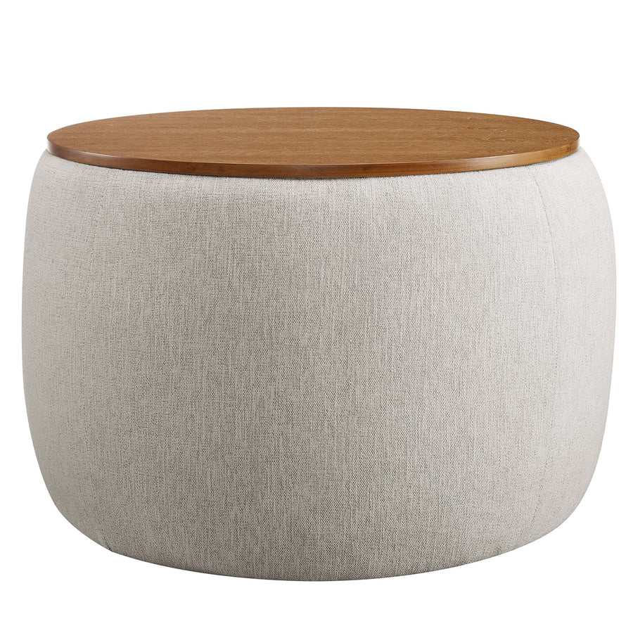 Wynn Woven Heathered Fabric Upholstered Storage Ottoman in Heathered Weave Ivory