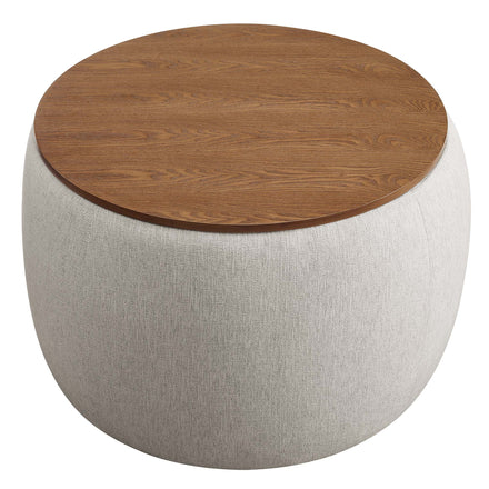 Perla Woven Heathered Fabric Upholstered Storage Ottoman in Heathered Weave Ivory