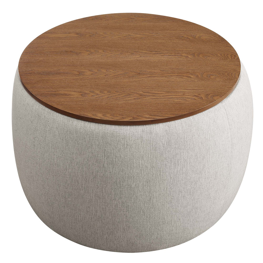 Wynn Woven Heathered Fabric Upholstered Storage Ottoman in Heathered Weave Ivory