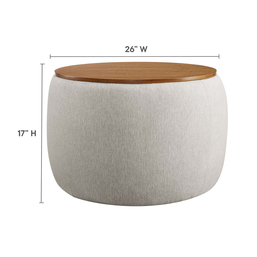 Wynn Woven Heathered Fabric Upholstered Storage Ottoman in Heathered Weave Ivory