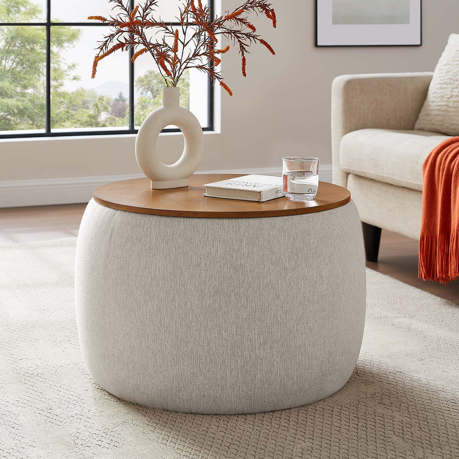 Wynn Woven Heathered Fabric Upholstered Storage Ottoman in Heathered Weave Ivory