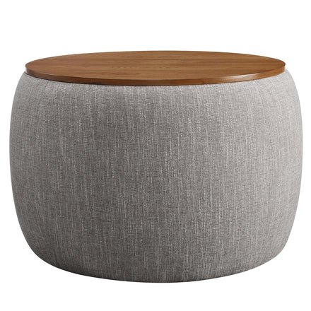 Perla Woven Heathered Fabric Upholstered Storage Ottoman in Heathered Weave Wheat