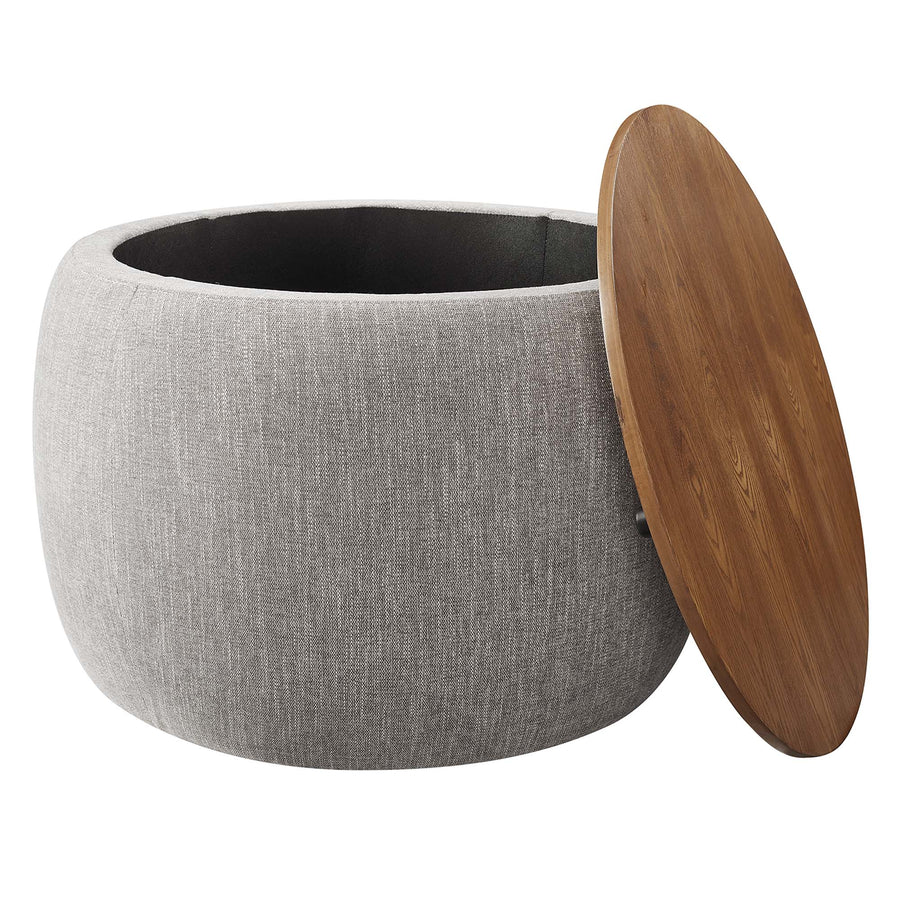 Wynn Woven Heathered Fabric Upholstered Storage Ottoman in Heathered Weave Wheat