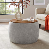 Wynn Woven Heathered Fabric Upholstered Storage Ottoman in Heathered Weave Wheat