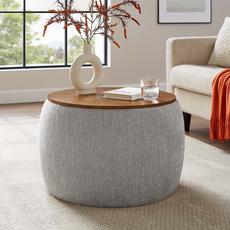 Wynn Woven Heathered Fabric Upholstered Storage Ottoman in Heathered Weave Wheat