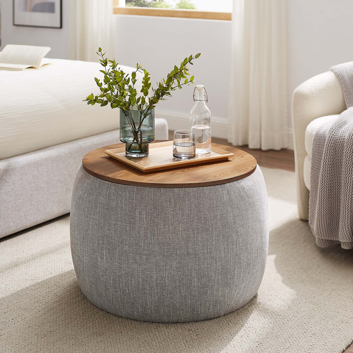 Perla Woven Heathered Fabric Upholstered Storage Ottoman by Furniture For America