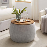 Wynn Woven Heathered Fabric Upholstered Storage Ottoman in Heathered Weave Wheat