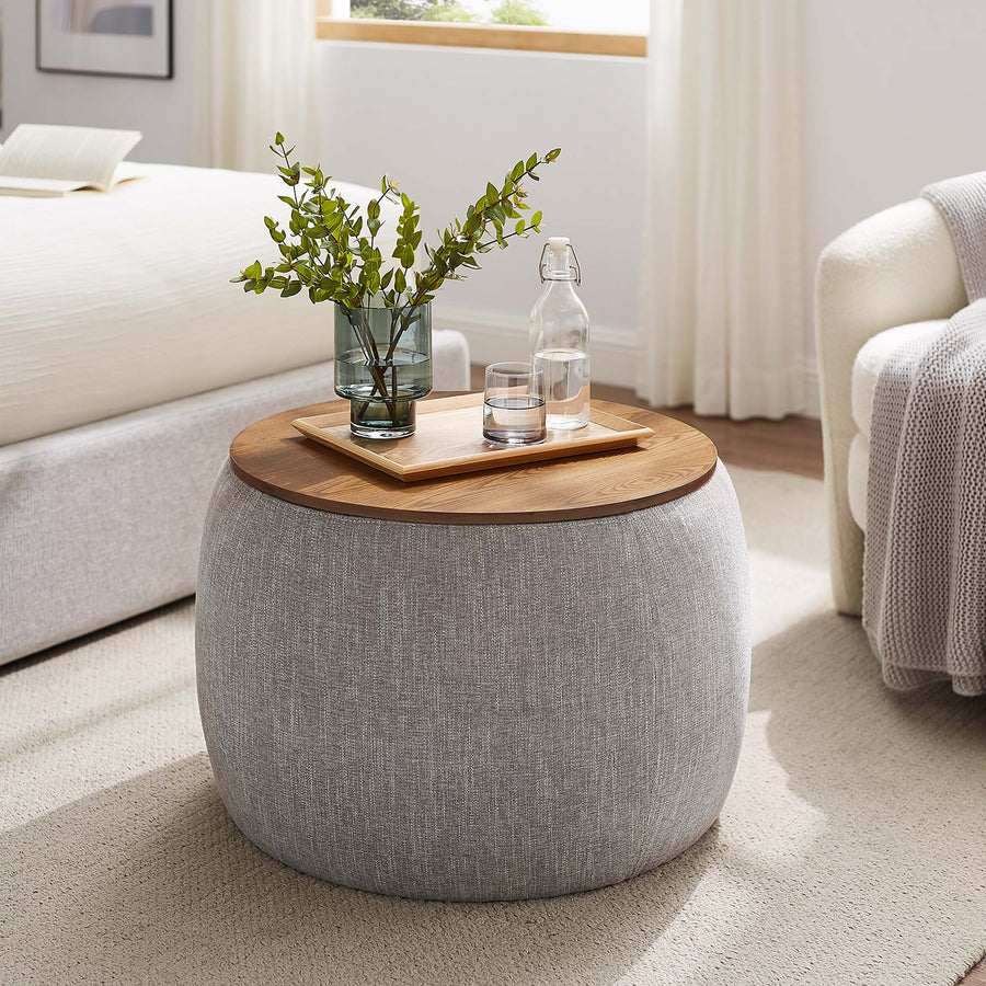 Wynn Woven Heathered Fabric Upholstered Storage Ottoman in Heathered Weave Wheat