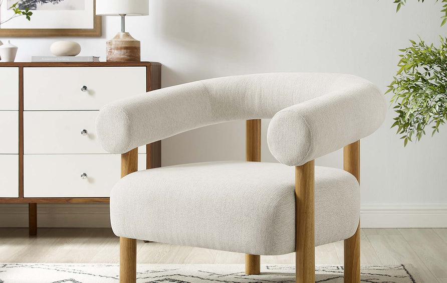 Doolin Upholstered Fabric Armchair in Ivory Natural