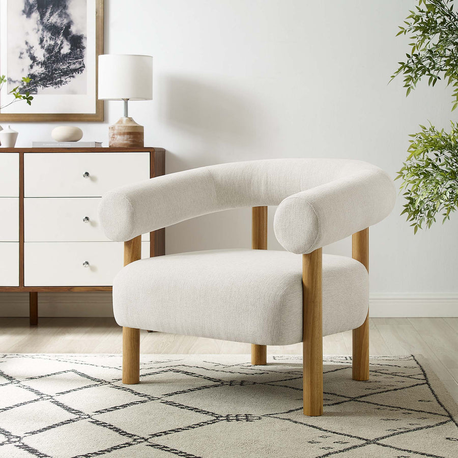 Doolin Upholstered Fabric Armchair in Ivory Natural