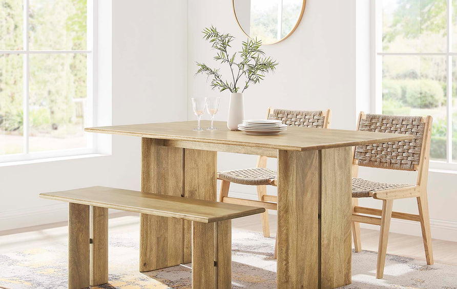 Ember 60" Wood Dining Table and Bench Set in Oak