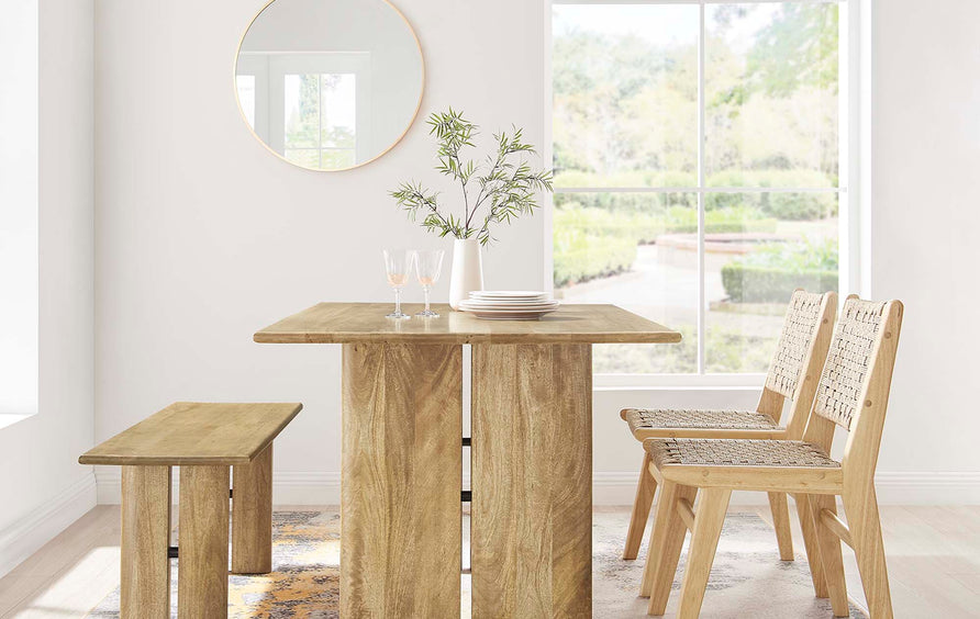 Ember 60" Wood Dining Table and Bench Set in Oak