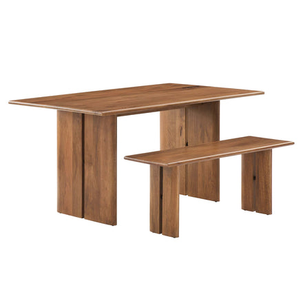 Amistad 60" Wood Dining Table and Bench Set in Walnut