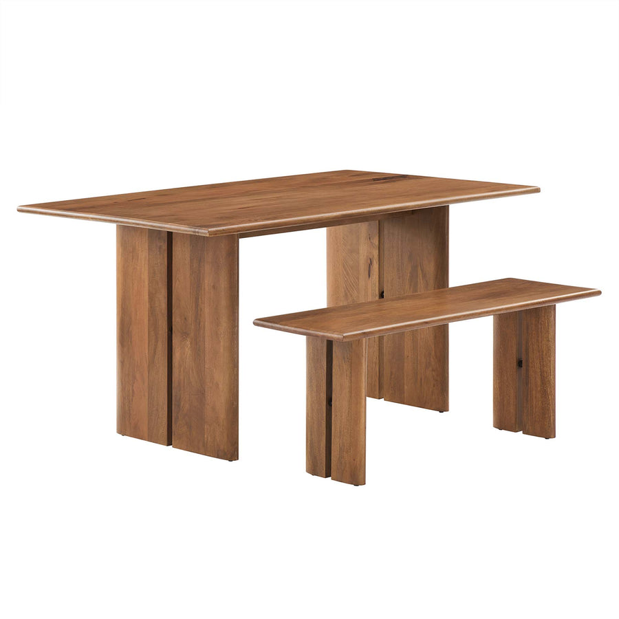 Ember 60" Wood Dining Table and Bench Set in Walnut