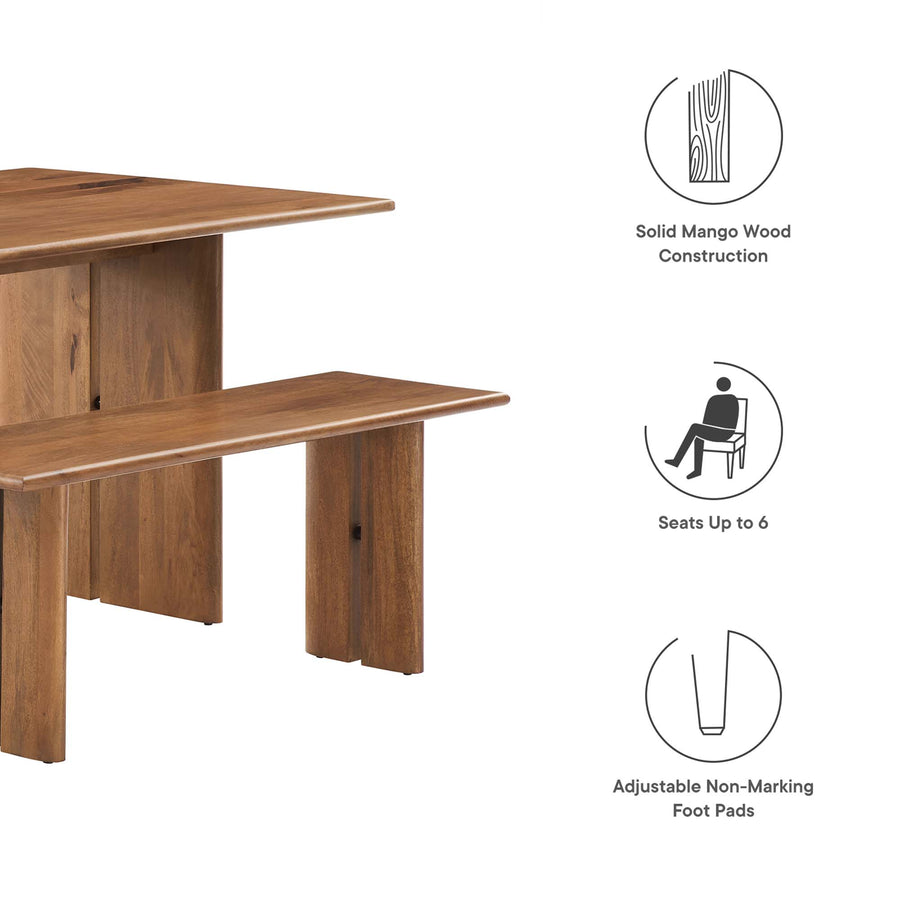 Ember 60" Wood Dining Table and Bench Set in Walnut