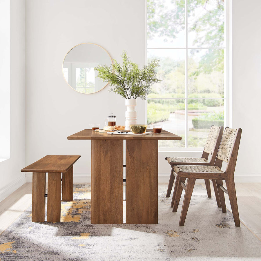 Ember 60" Wood Dining Table and Bench Set in Walnut