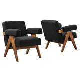 Sable Boucle Fabric Armchair Set of 2 in Black