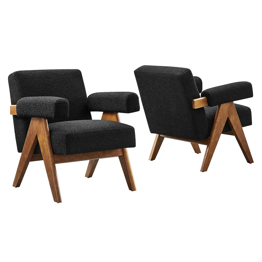 Sable Boucle Fabric Armchair Set of 2 in Black