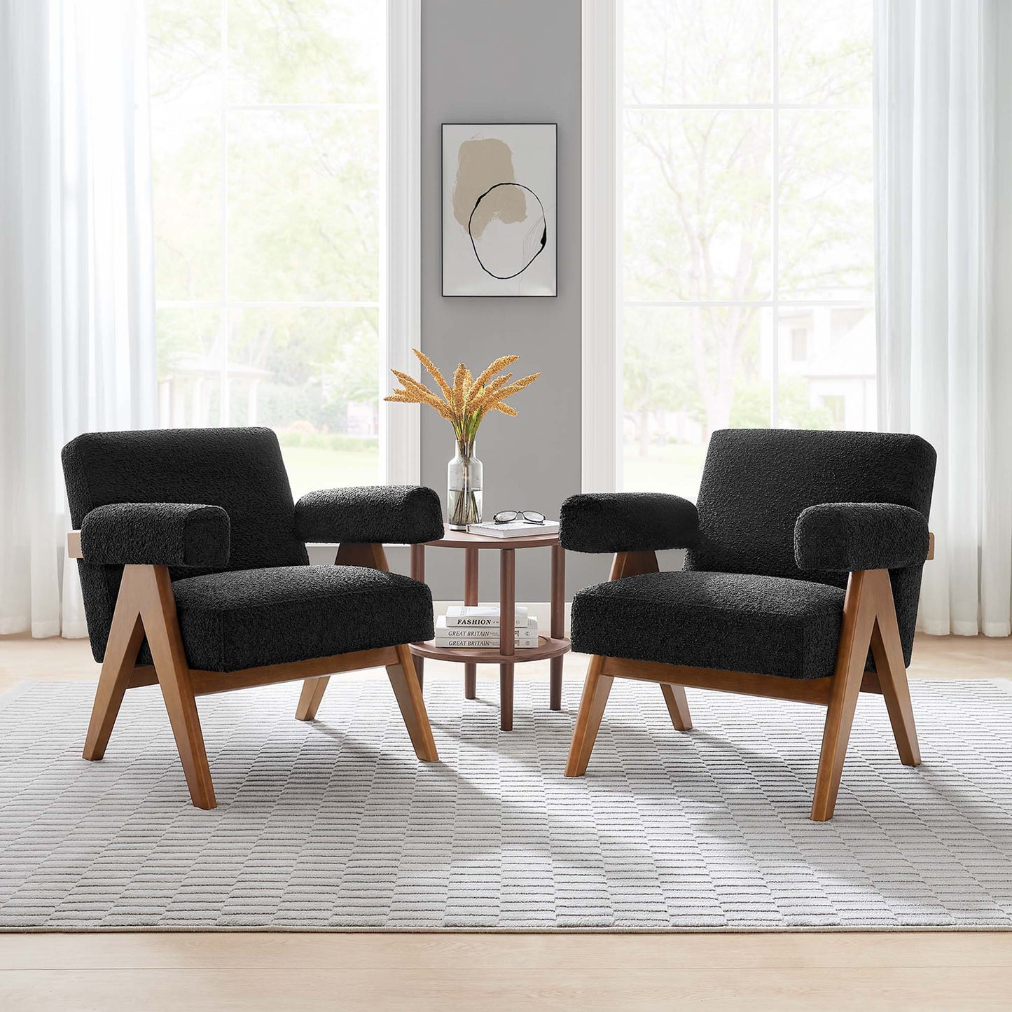 Lyra Boucle Fabric Armchair Set of 2 by Furniture For America