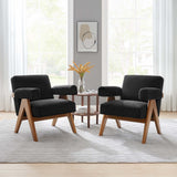 Sable Boucle Fabric Armchair Set of 2 in Black
