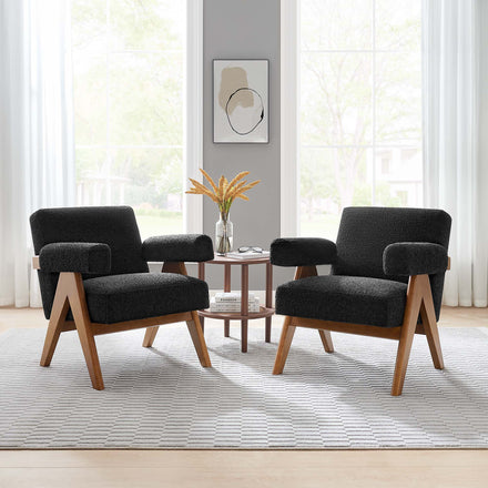 Lyra Boucle Fabric Armchair Set of 2 in Black