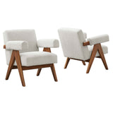 Sable Boucle Fabric Armchair Set of 2 in Ivory