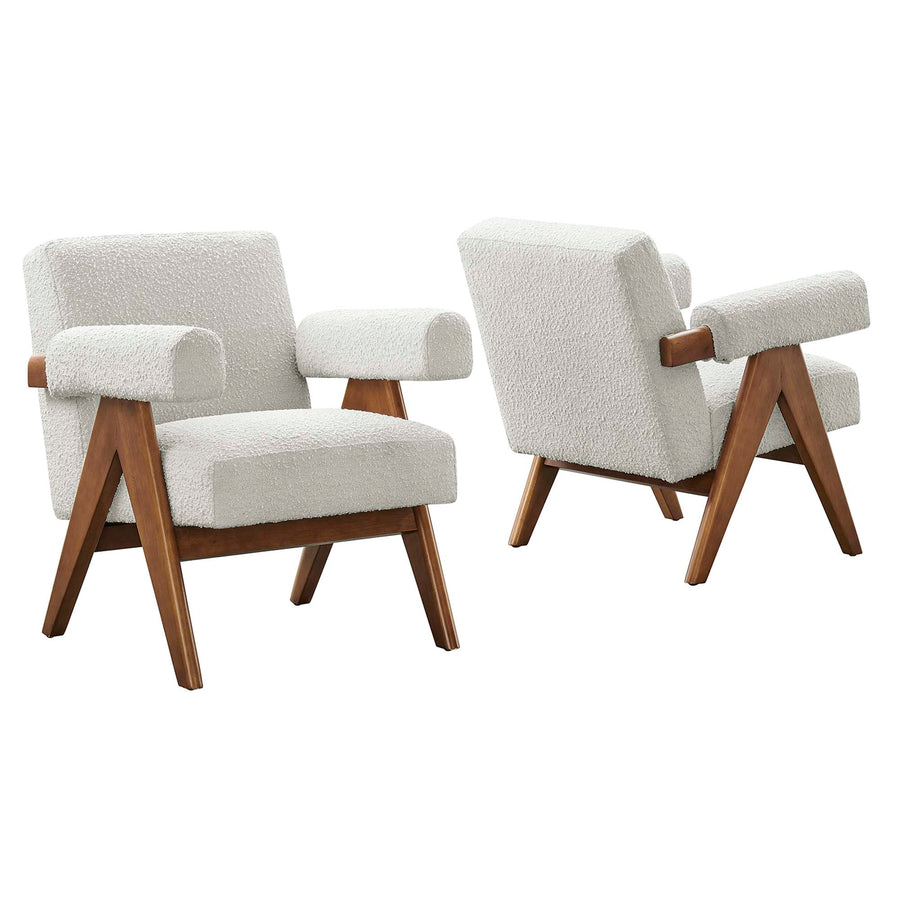 Sable Boucle Fabric Armchair Set of 2 in Ivory