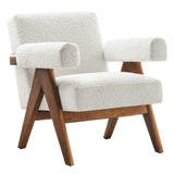 Sable Boucle Fabric Armchair Set of 2 in Ivory