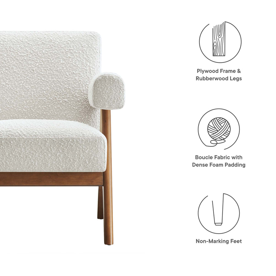 Sable Boucle Fabric Armchair Set of 2 in Ivory