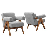 Sable Boucle Fabric Armchair Set of 2 in Light Gray