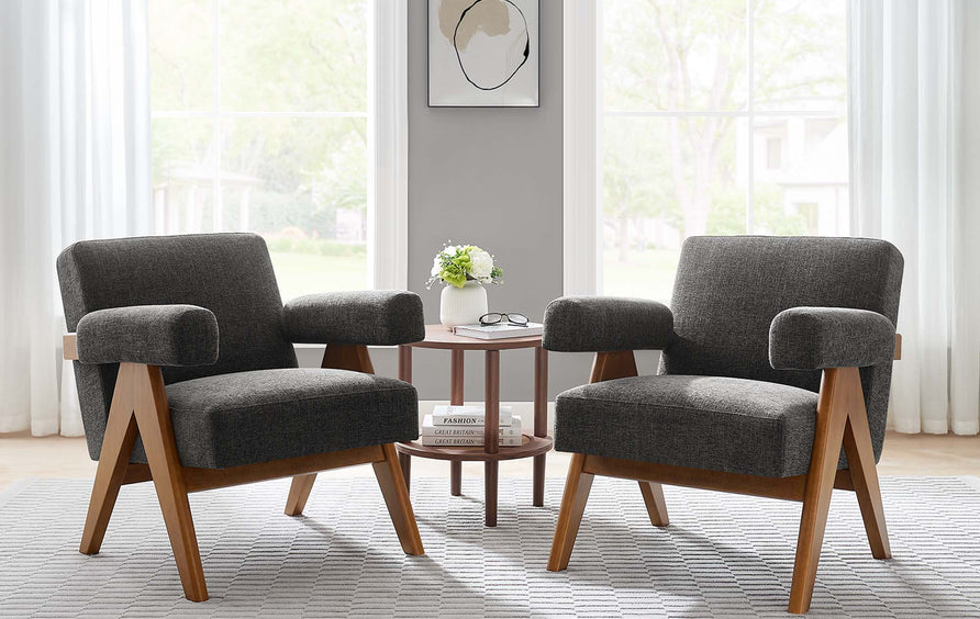Sable Fabric Armchair Set of 2 in Dark Gray Fabric