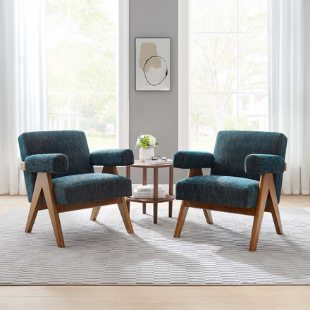 Lyra Fabric Armchair Set of 2 in Azure Fabric