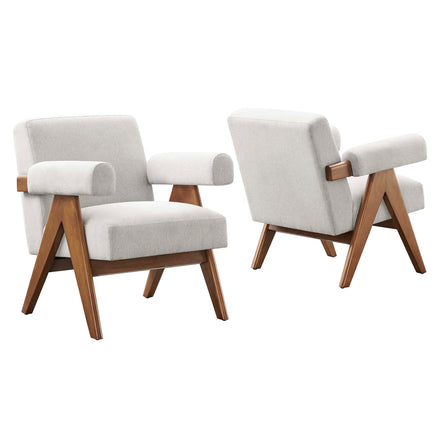 Lyra Fabric Armchair Set of 2 in Ivory Fabric