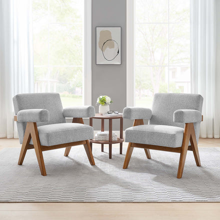 Lyra Fabric Armchair Set of 2 in Light Gray Fabric
