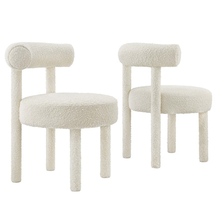 Toulouse Boucle Fabric Dining Chair Set of 2 in Ivory
