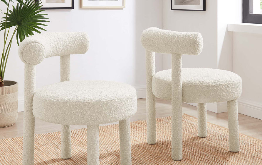 Halcyon Boucle Fabric Dining Chair Set of 2 in Ivory
