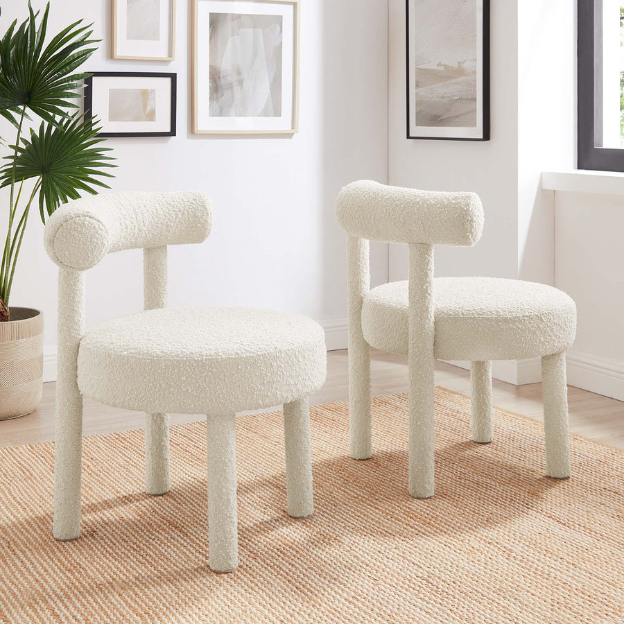 Halcyon Boucle Fabric Dining Chair Set of 2 in Ivory
