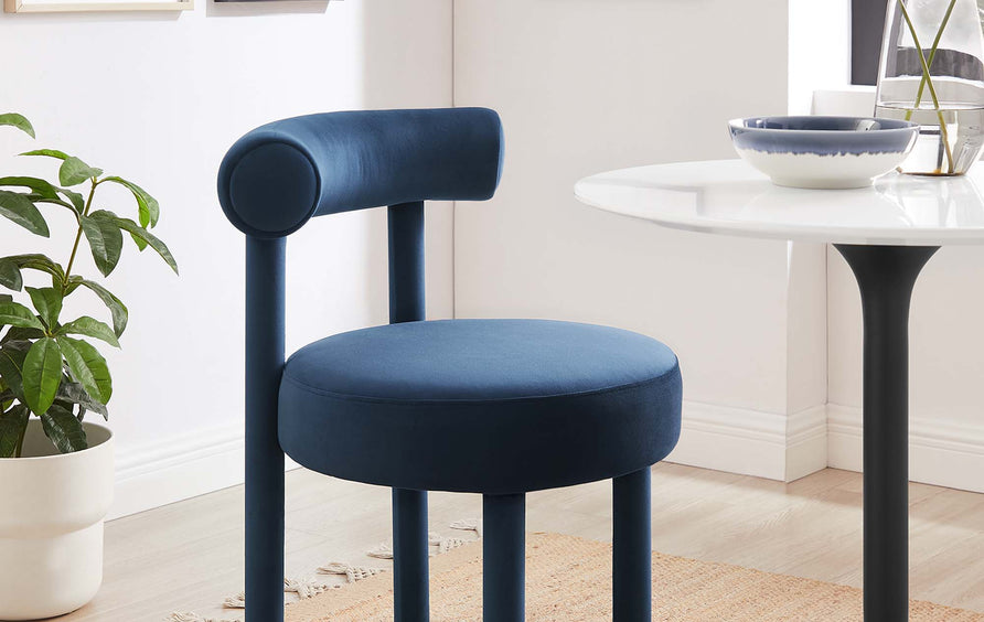 Halcyon Performance Velvet Dining Chair Set of 2 in Midnight Blue