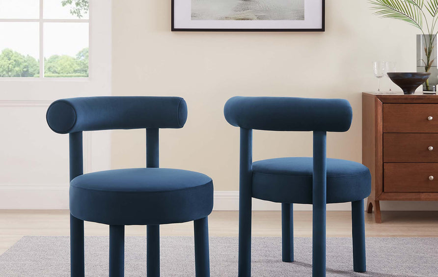 Halcyon Performance Velvet Dining Chair Set of 2 in Midnight Blue