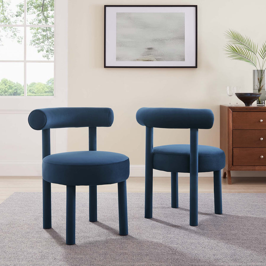 Halcyon Performance Velvet Dining Chair Set of 2 in Midnight Blue