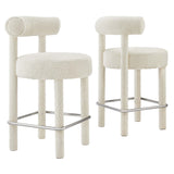 Halcyon Boucle Fabric Counter Stool Set of 2 in Ivory Silver