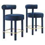 Halcyon Performance Velvet Counter Stool Set of 2 in Midnight Blue Gold
