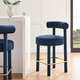 Halcyon Performance Velvet Counter Stool Set of 2 in Midnight Blue Gold