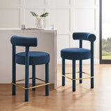 Halcyon Performance Velvet Counter Stool Set of 2 in Midnight Blue Gold