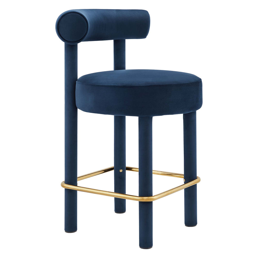Halcyon Performance Velvet Counter Stool Set of 2 in Midnight Blue Gold